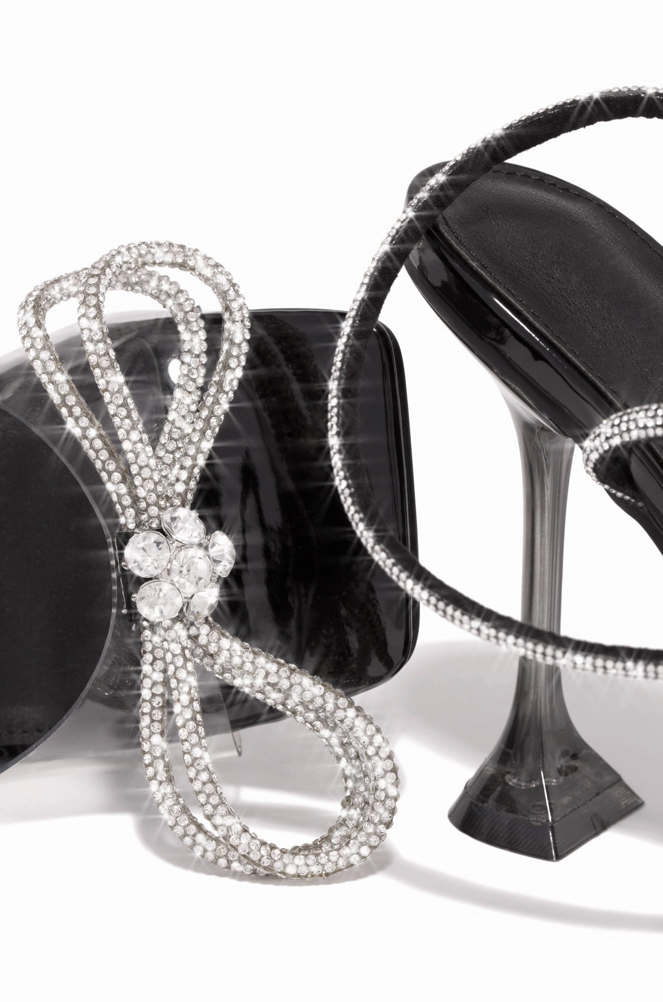 Amaria Embellished Bow Strap High Heels - Black