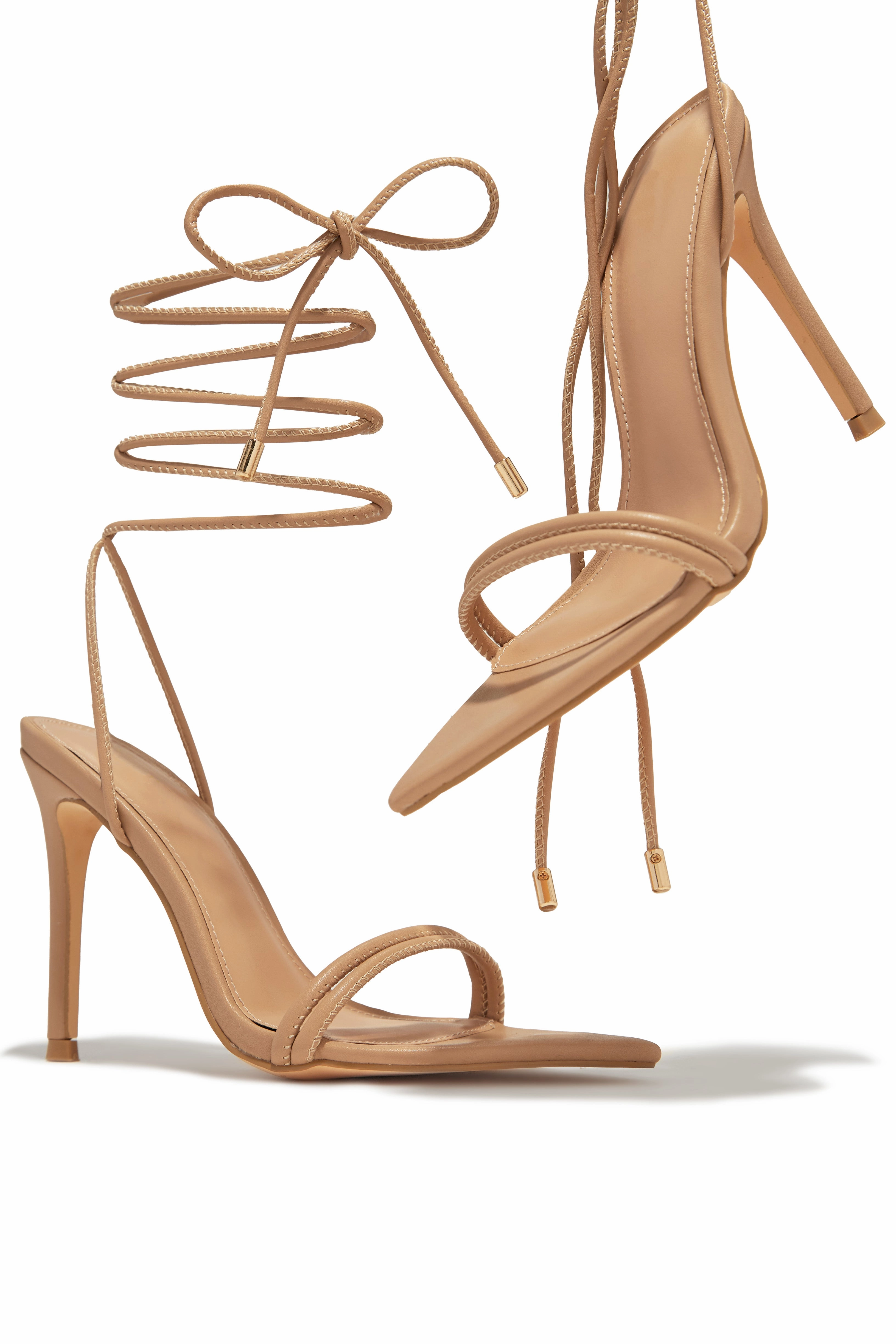 Anisah Lace Up High Heels - Nude