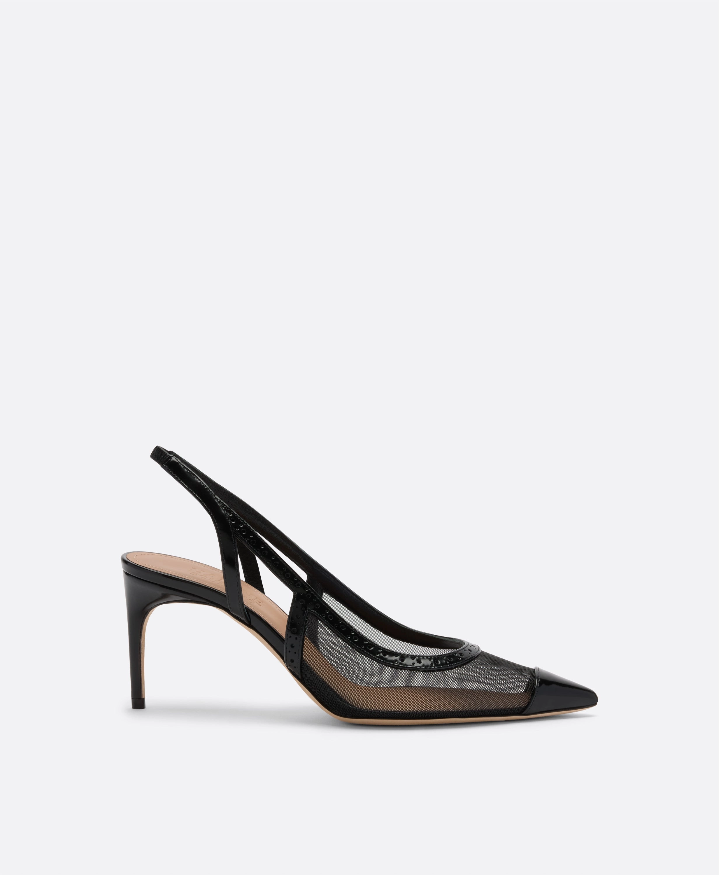 Aubrey 70 Black Mesh Slingbacks