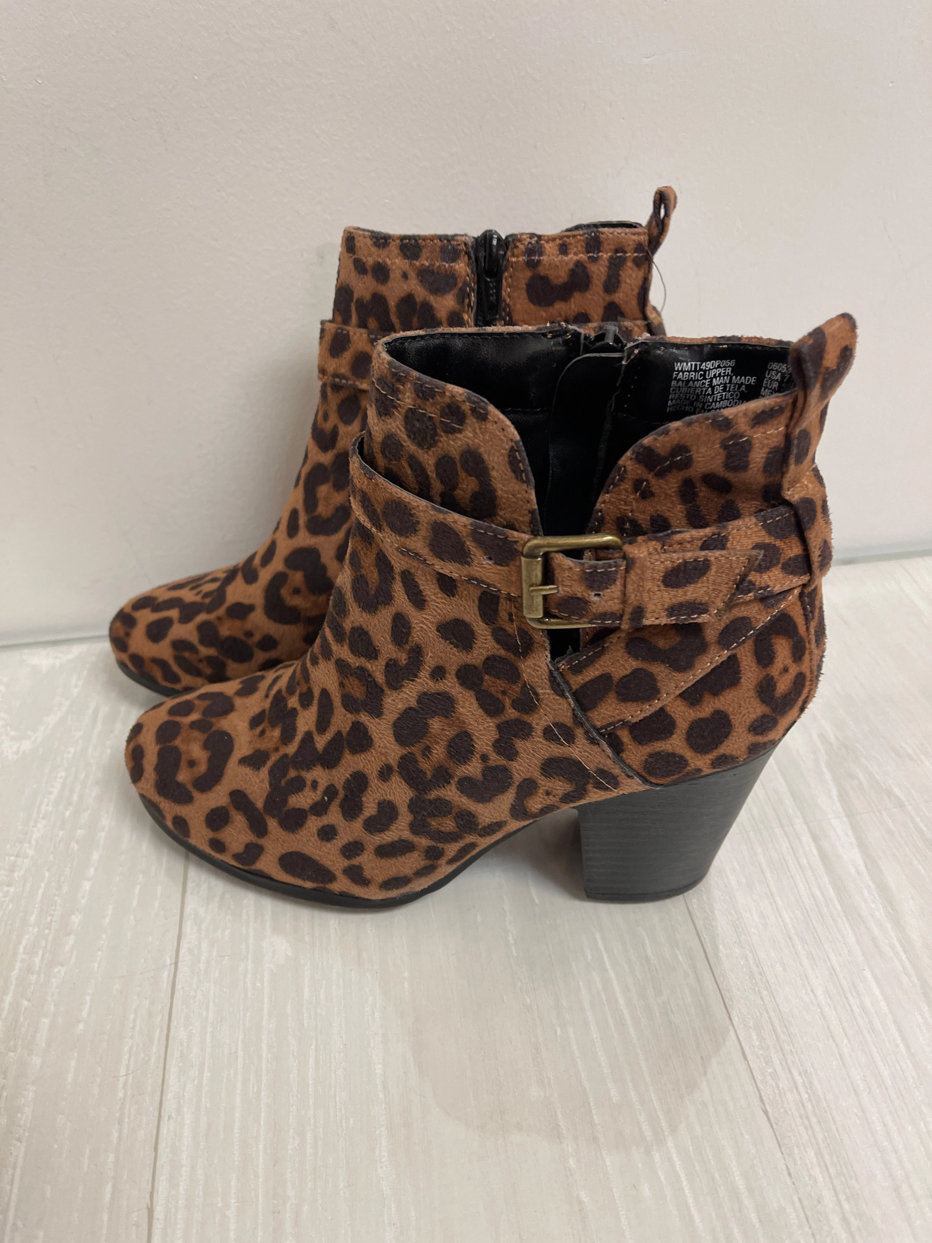 Boots Ankle Heels By Time And Tru In Animal Print, Size: 7.5