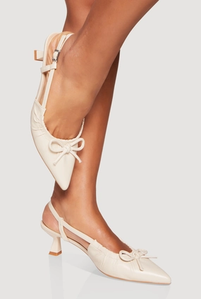 Bow Ruched Pointed Toe Kitten Heels