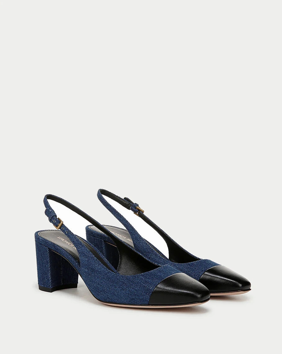 Cecile Denim Cap-Toe Slingback Pump Denim Blue/Black