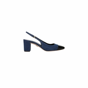 Cecile Denim Cap-Toe Slingback Pump Denim Blue/Black