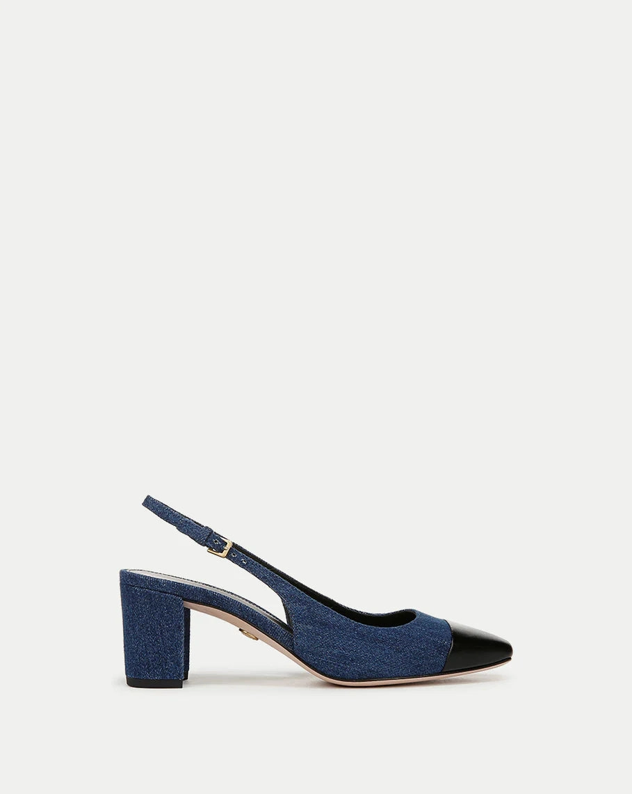 Cecile Denim Cap-Toe Slingback Pump Denim Blue/Black