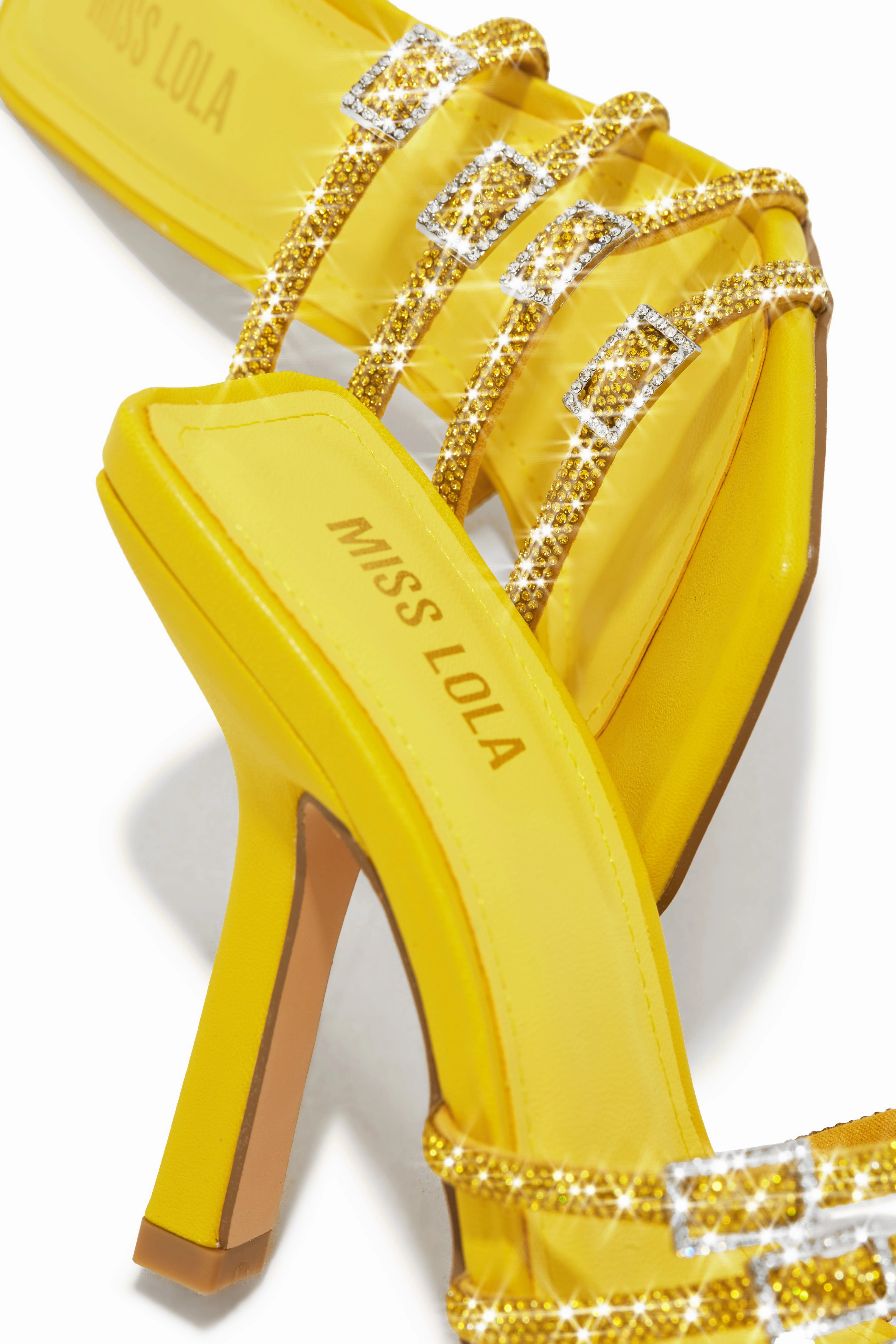Champagne Taste Embellished High Heel Mules - Yellow