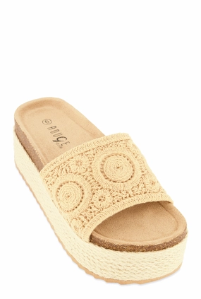 Crochet Band Platform Slide Sandals
