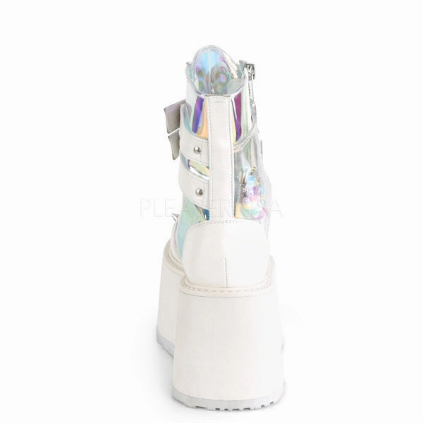 DAMNED-115  White Vegan Leather-Clear Hologram PVC
