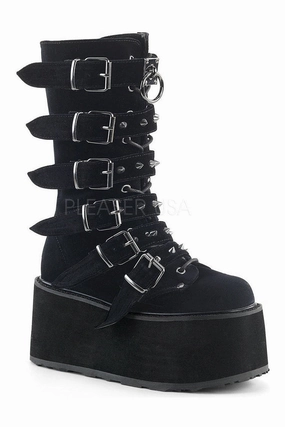 DAMNED-225 Demonia Knee Boot | Black Velvet