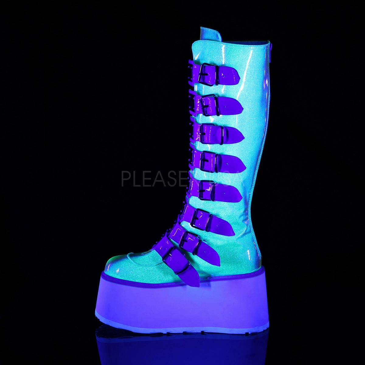 DAMNED-318  UV Green Shifting Glitter Vegan Leather