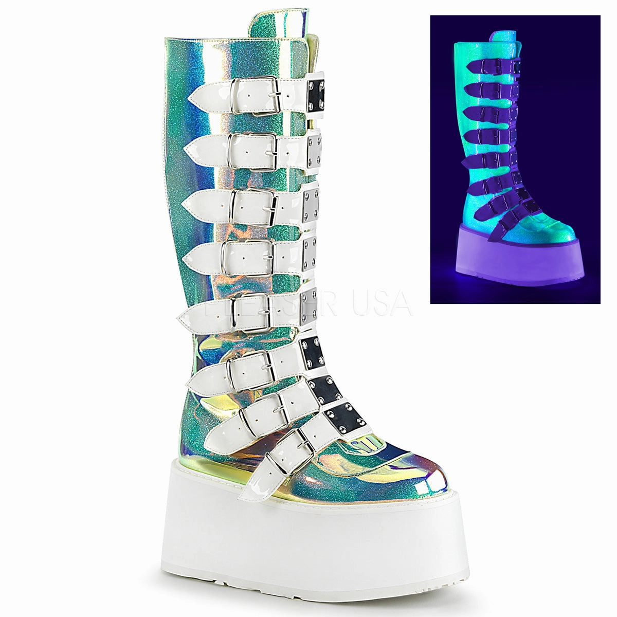 DAMNED-318  UV Green Shifting Glitter Vegan Leather