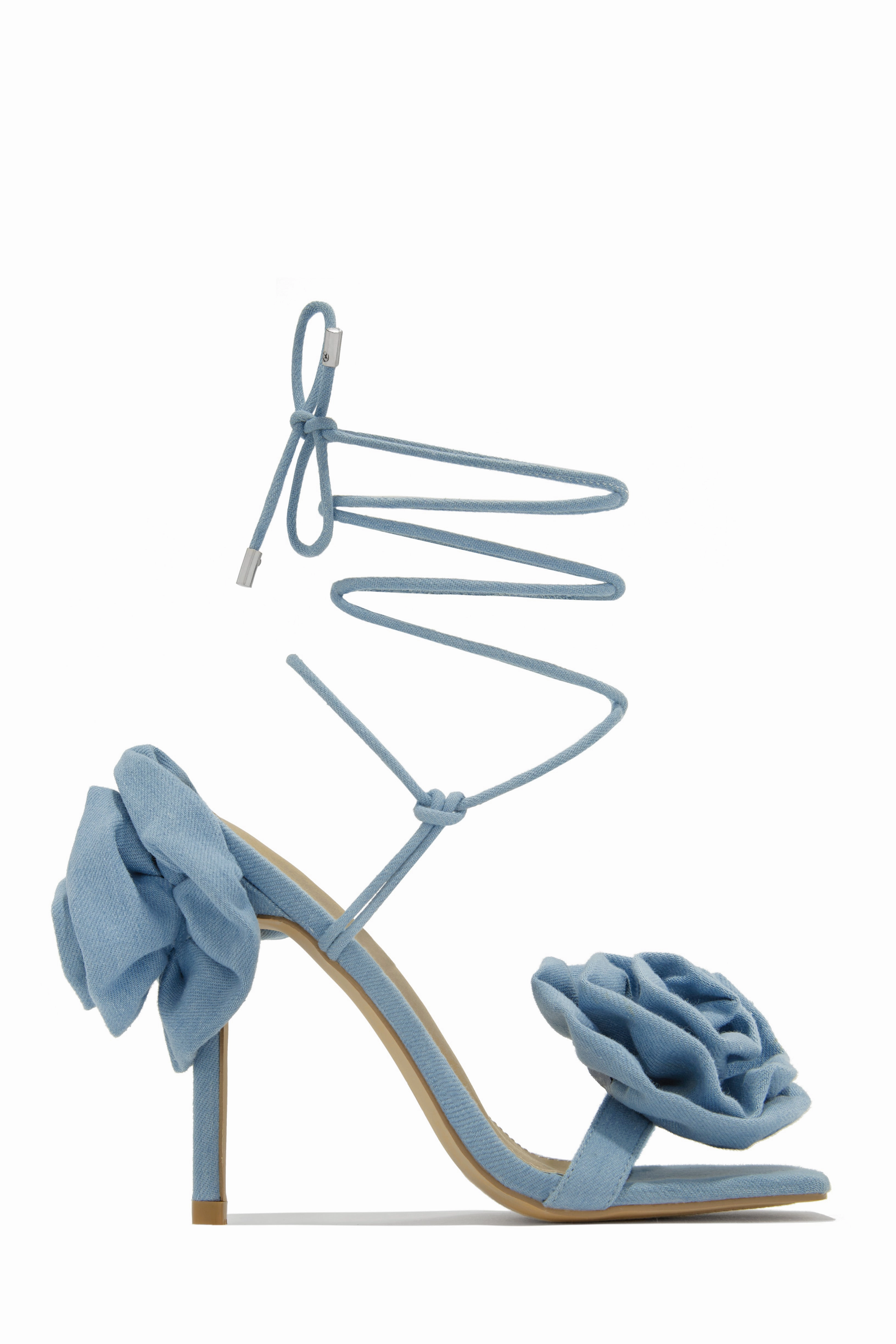 Divine Bloom Rosette Lace Up Heels - Denim