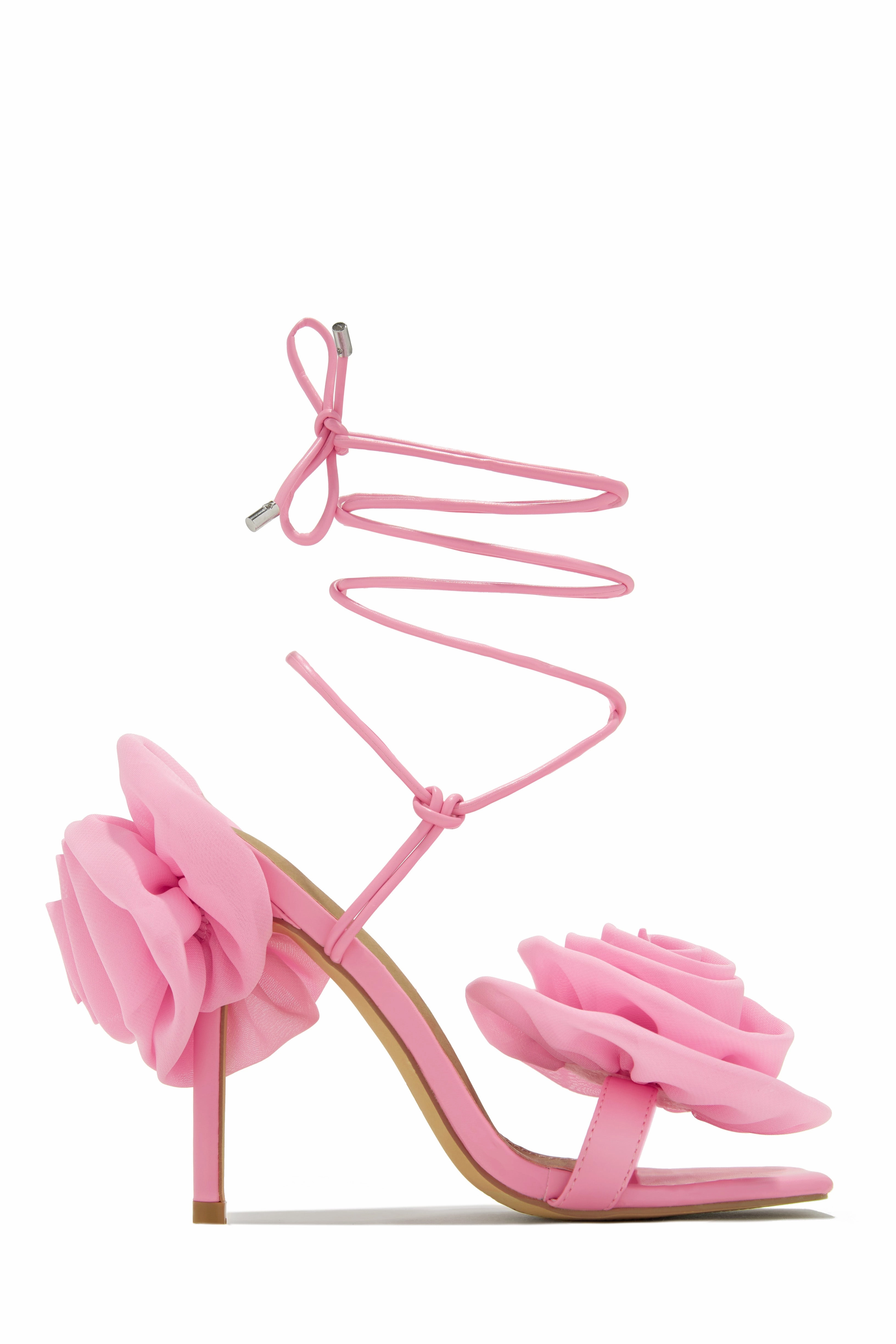 Divine Bloom Rosette Lace Up Heels - Denim