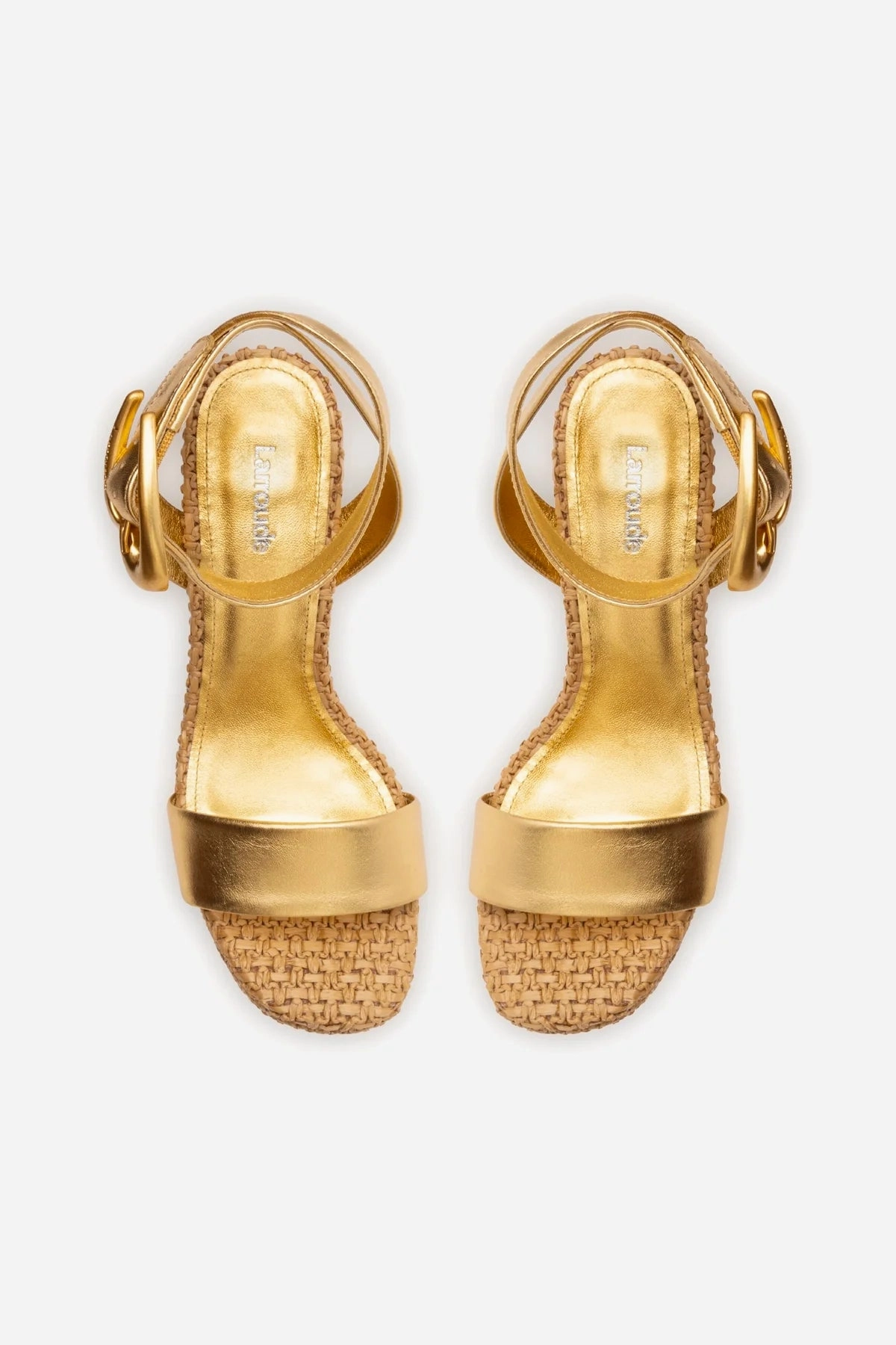Dolly Verona Sandal In Gold Metallic Leather and Natural Raffia