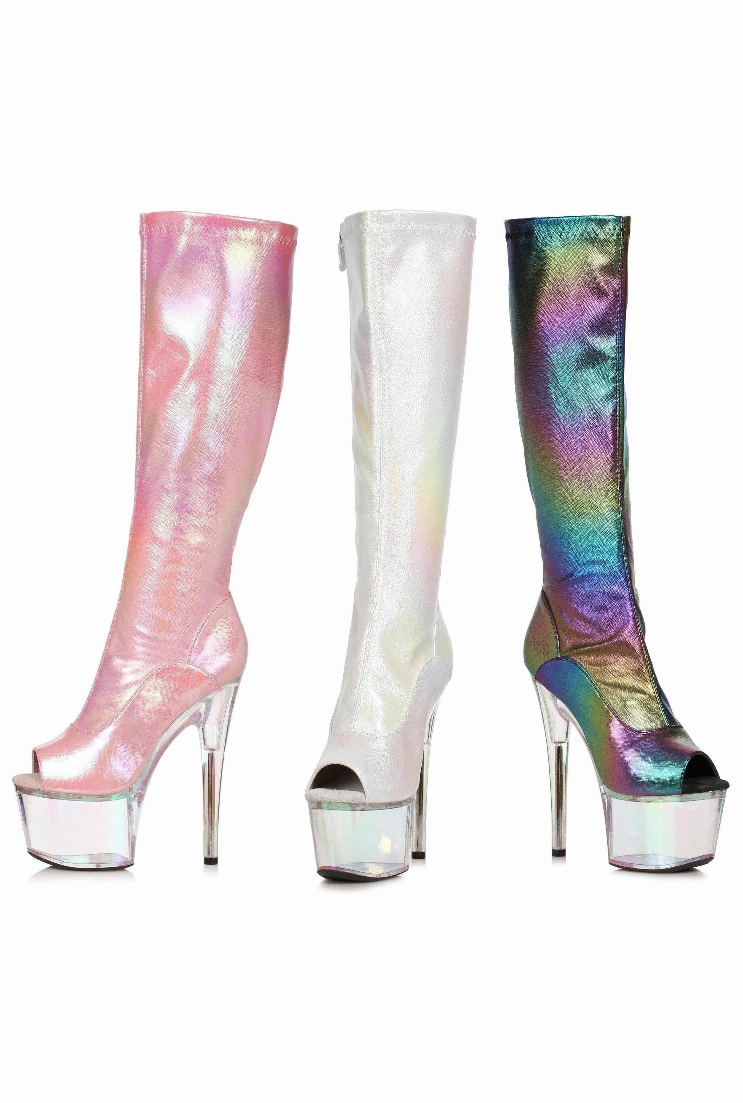 Ellie 709-BRANDY 7" Iridescent Knee High Boot With Rainbow Tinted Platform