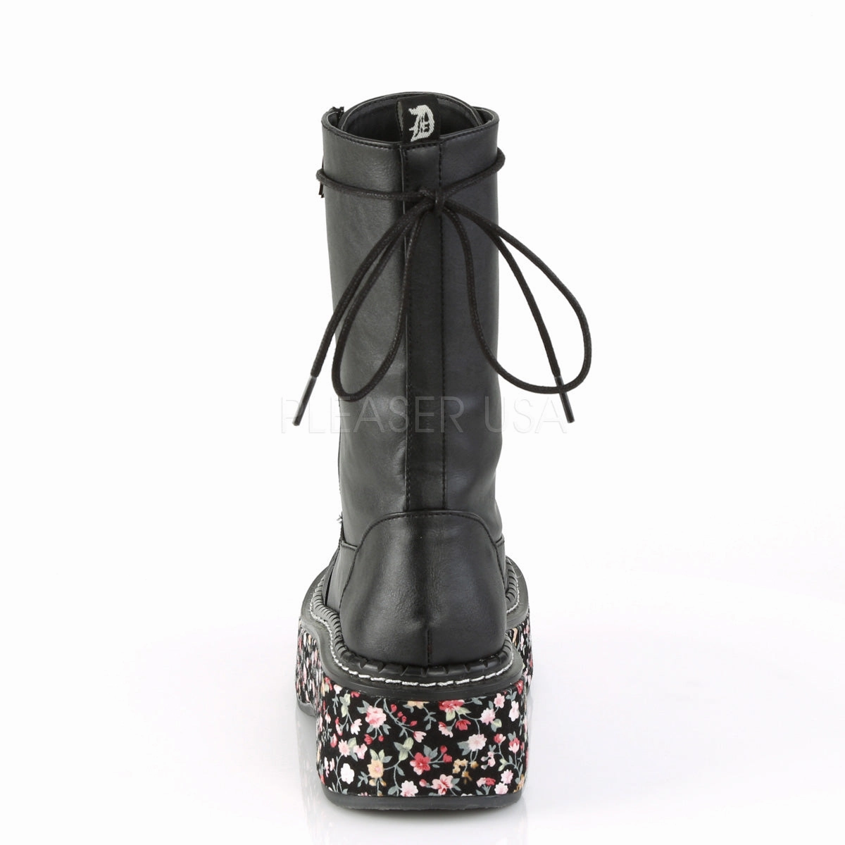 EMILY-350  Black Vegan Leather-Floral Fabric