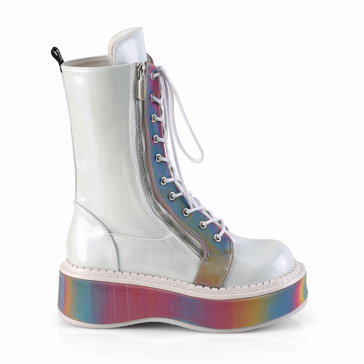 EMILY-350  White Brushed Hologram Vegan Leather-Rainbow Reflective