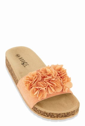 Flower Petal Band Platform Slide Sandals