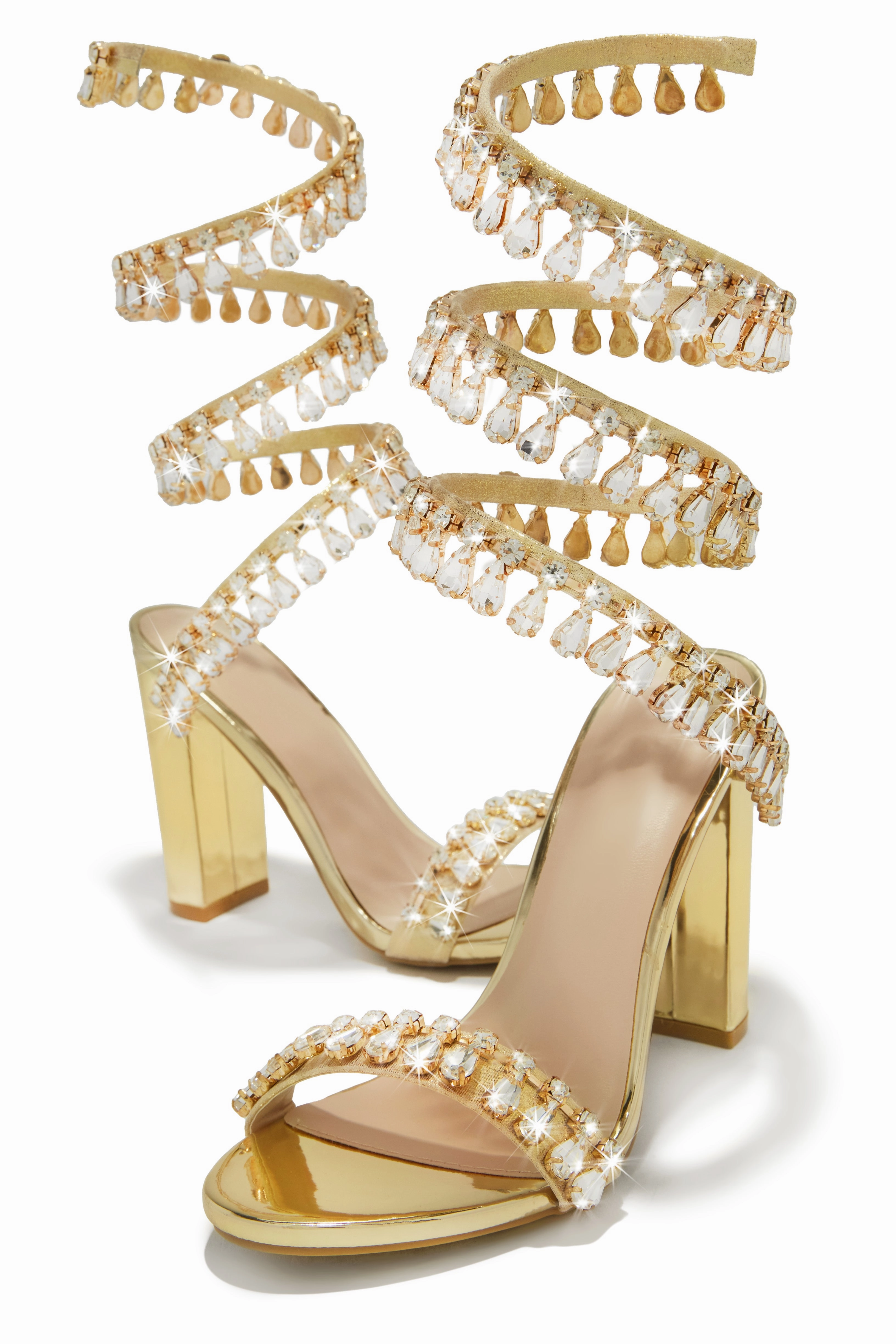 Holiday Party Embellished Around The Ankle Coil Heels - Gold
