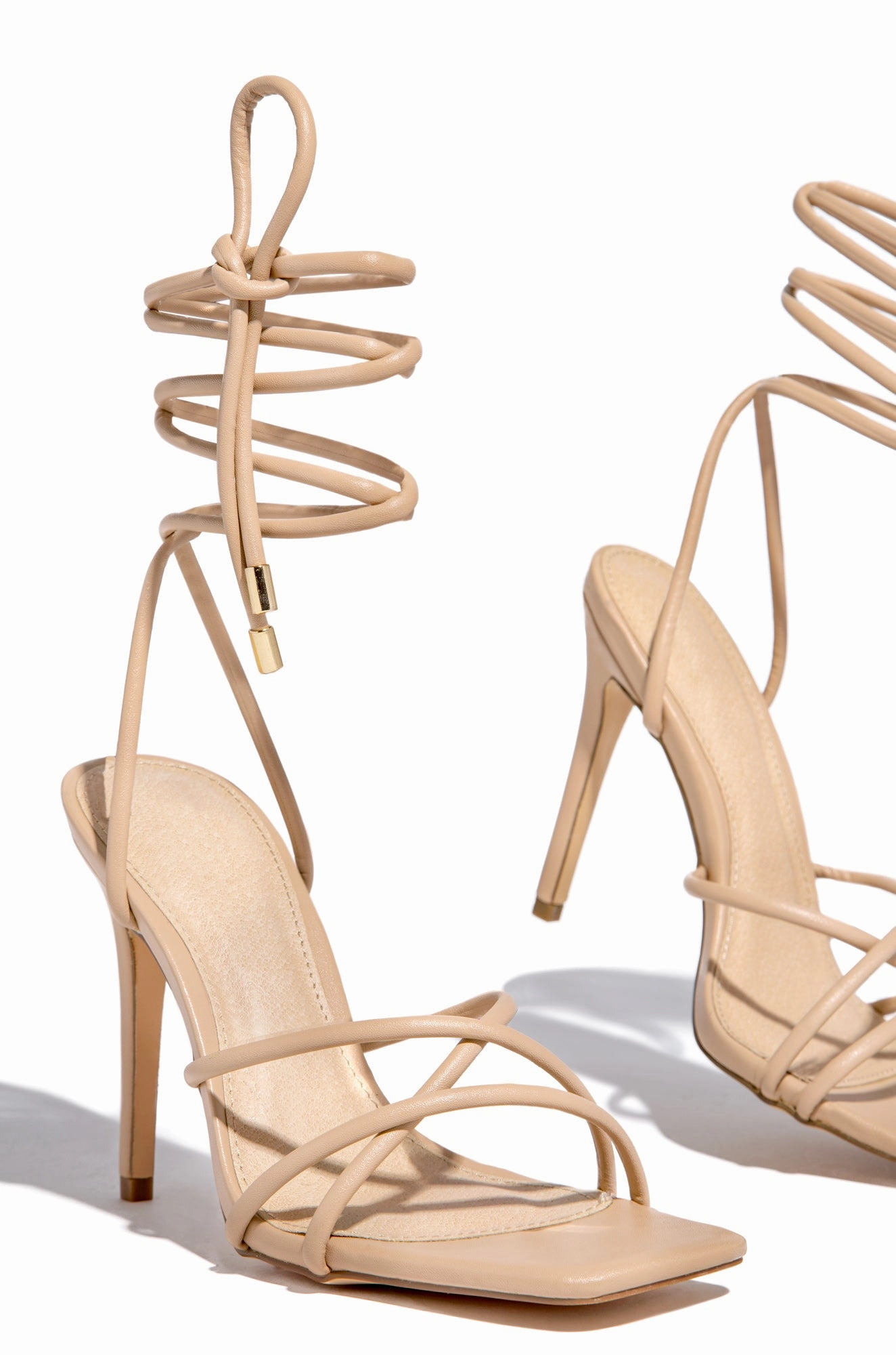 Holly Lace Up Strappy Heels - Nude