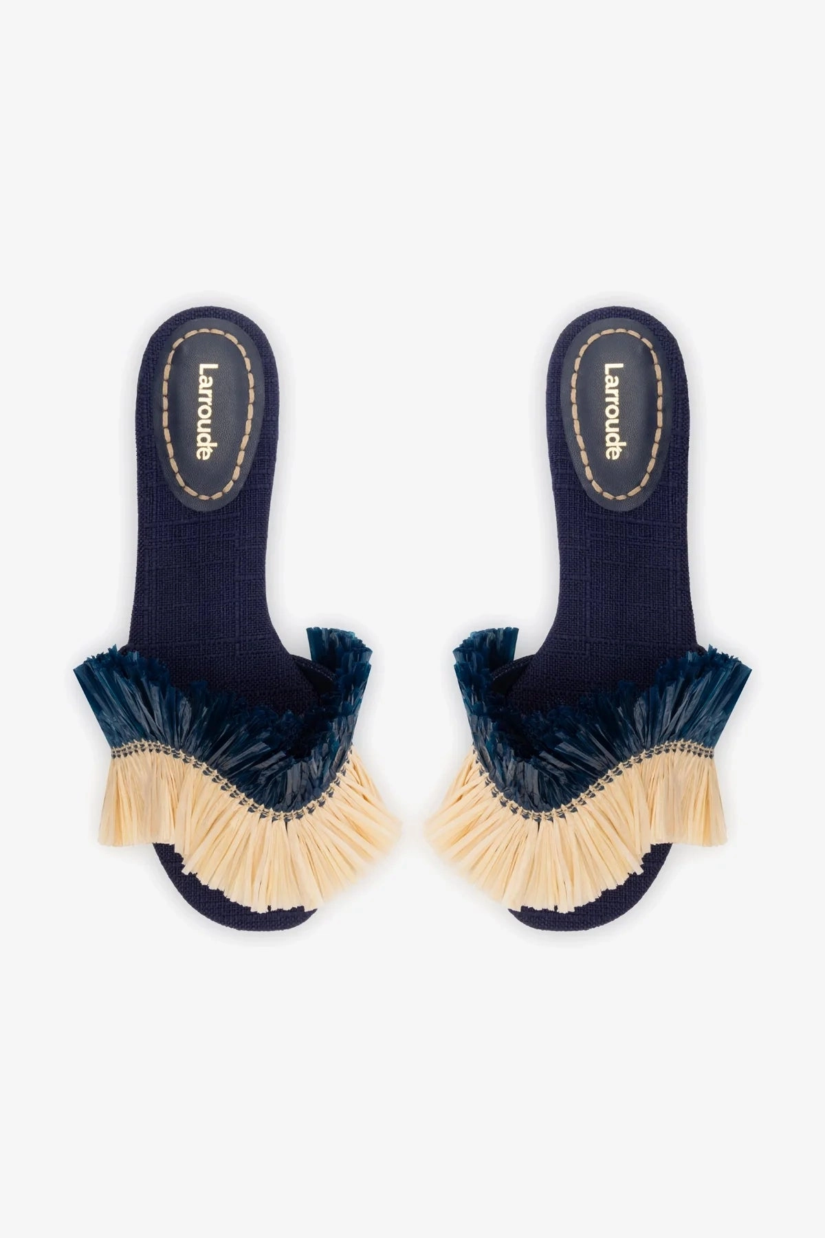 Ivy Fringe Flat In Navy Raffia