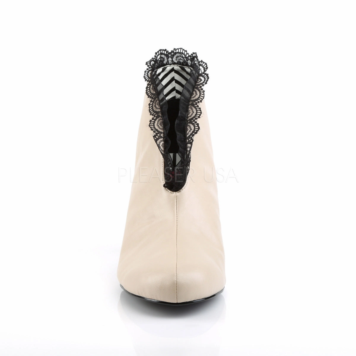 JENNA-105  Cream Faux Leather-Black Lace