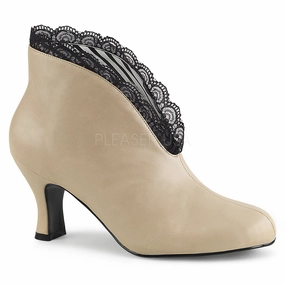 JENNA-105  Cream Faux Leather-Black Lace