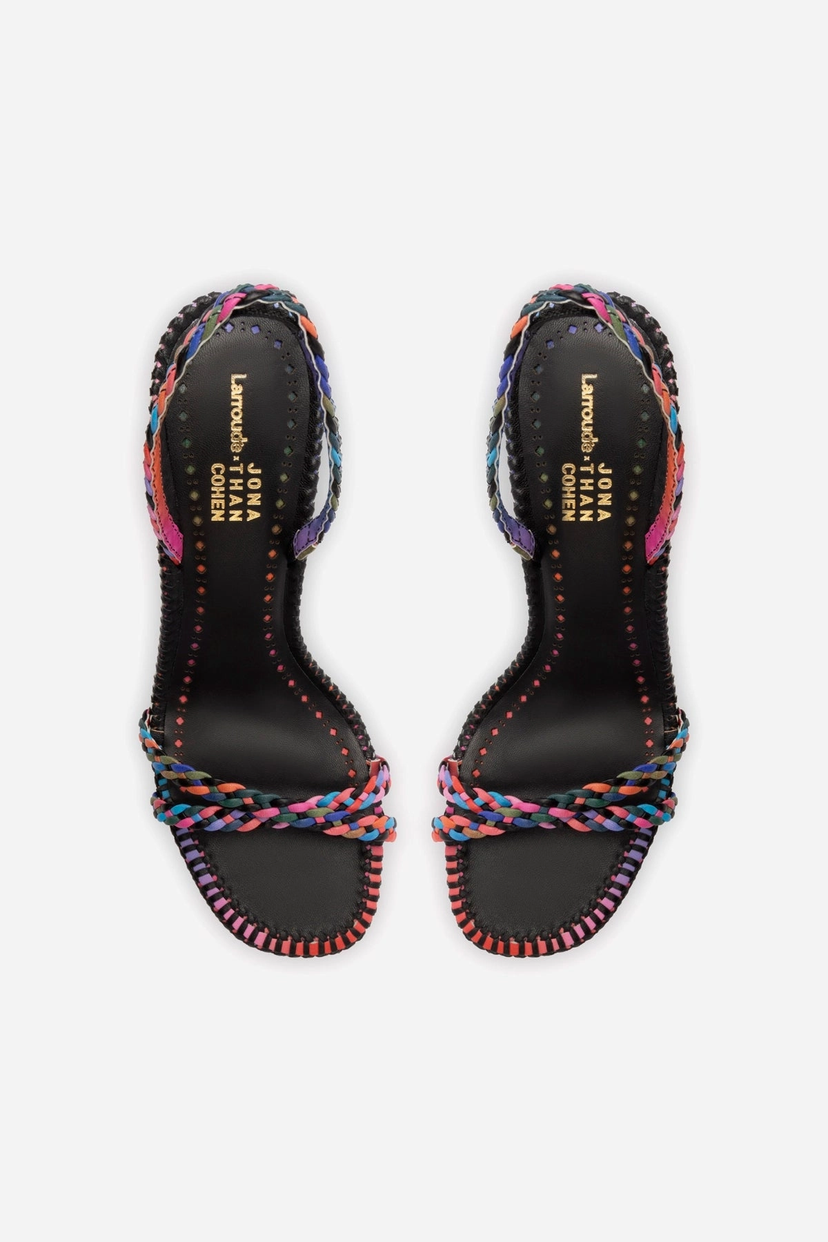 Larroudé x Jonathan Cohen Annie Sandal In Black and Rainbow Leather