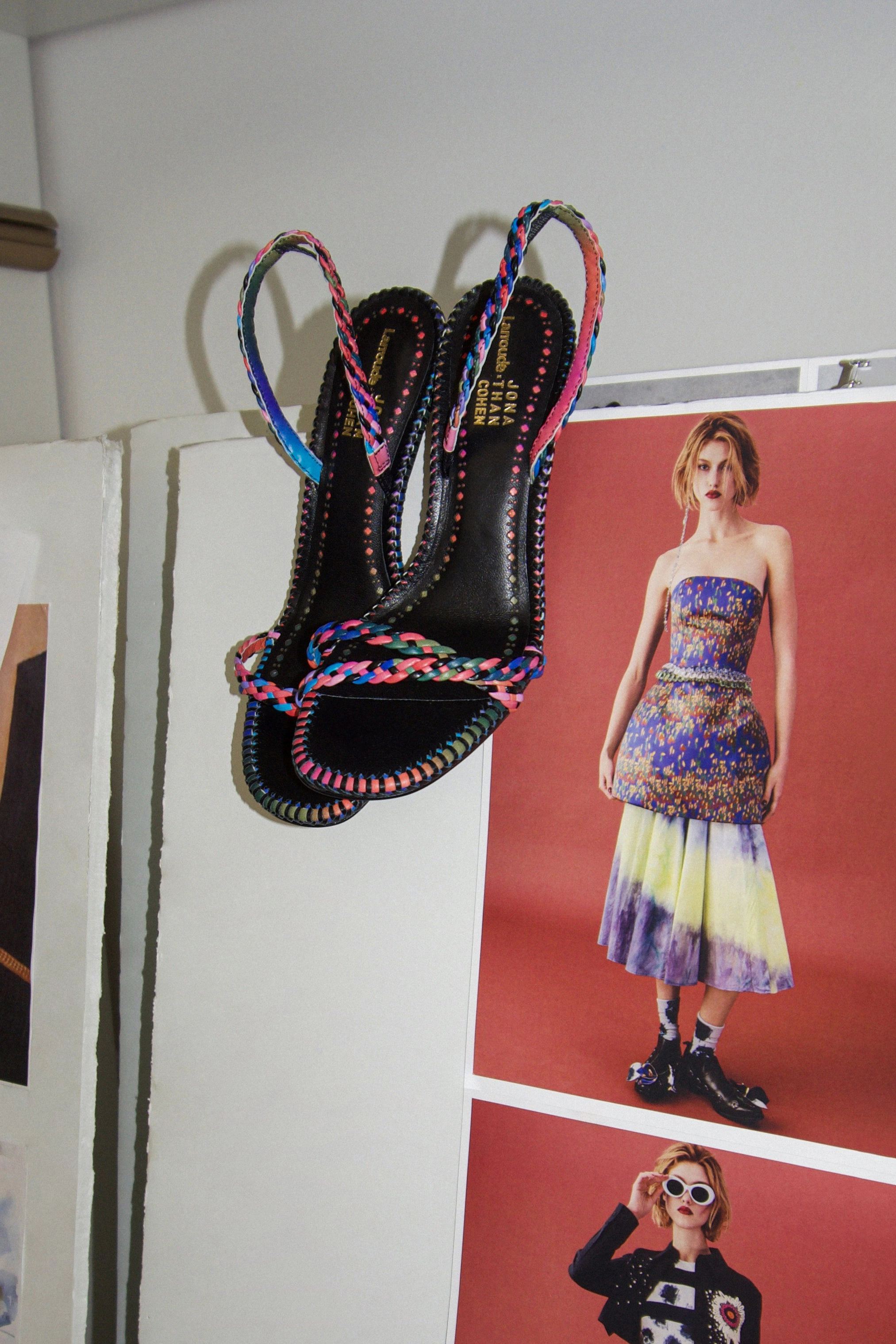 Larroudé x Jonathan Cohen Annie Sandal In Black and Rainbow Leather