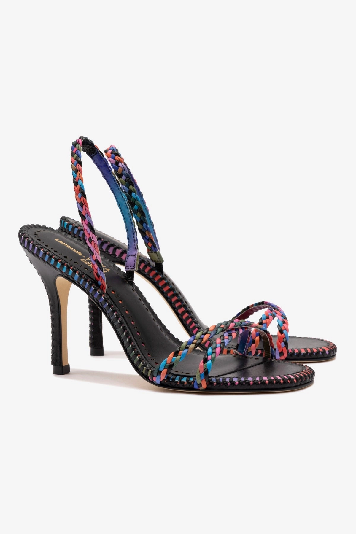 Larroudé x Jonathan Cohen Annie Sandal In Black and Rainbow Leather