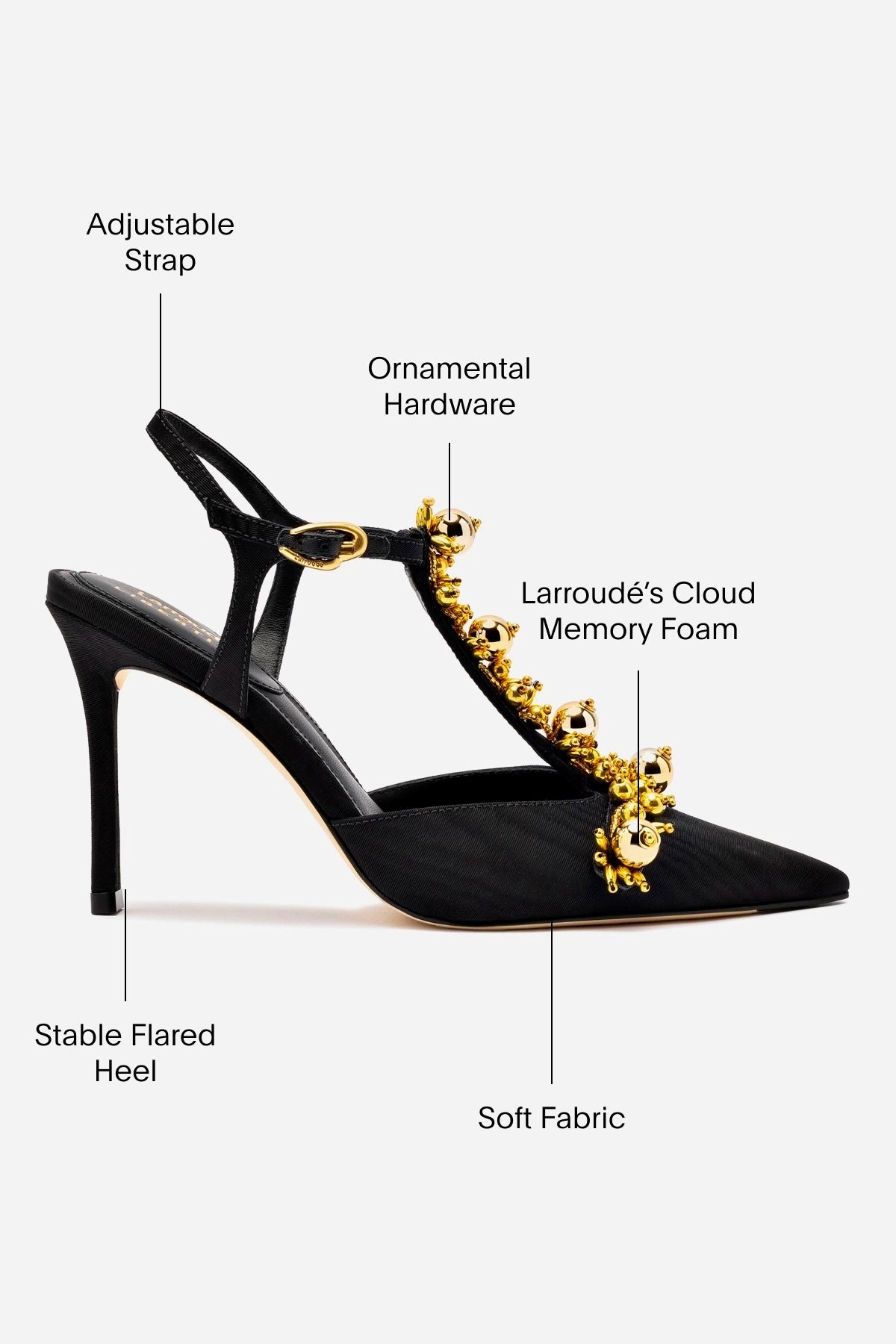 Larroudé x Libertine Pump In Black Fabric and Golden Balls