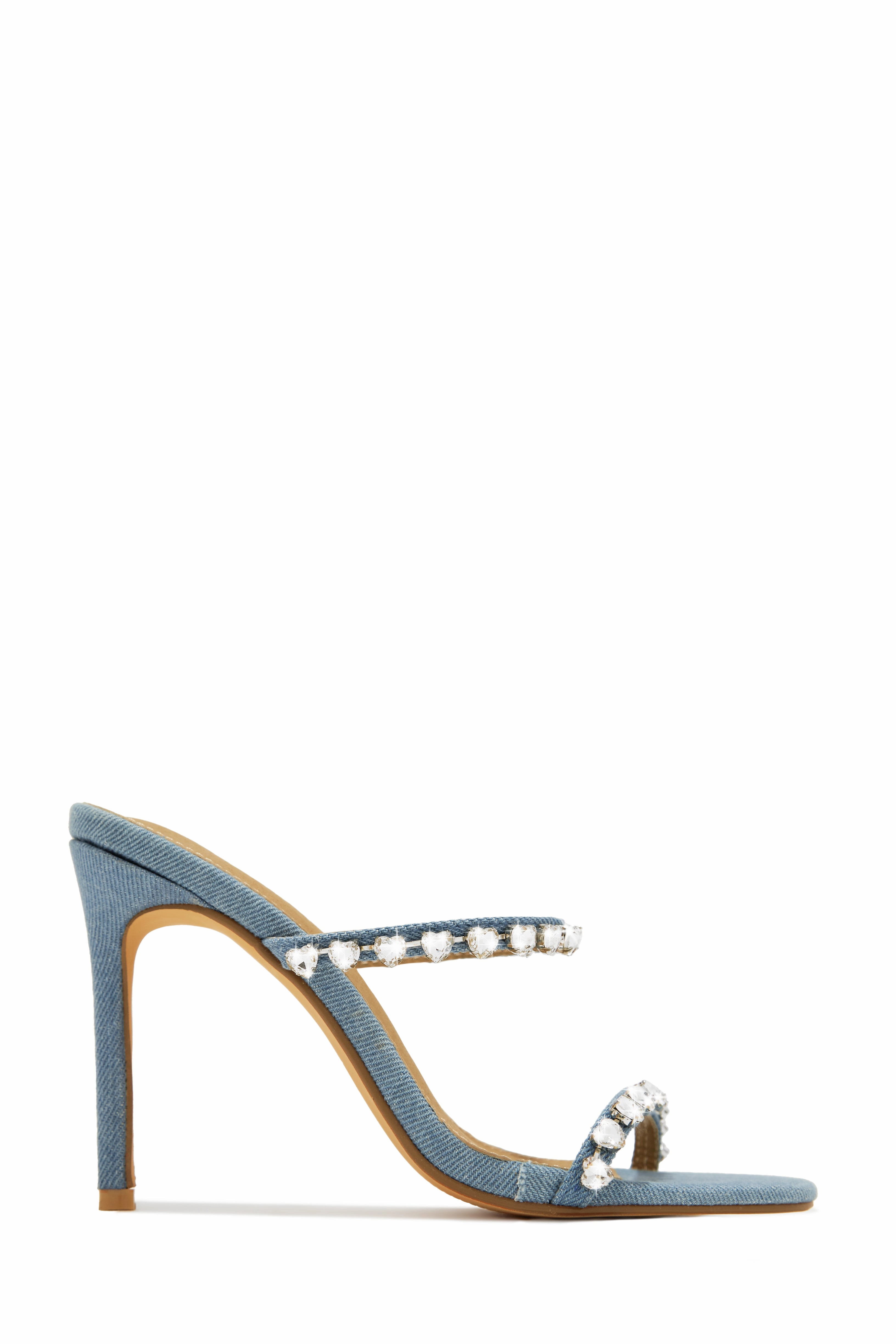 Love Addiction Embellished High Heel Mules - Nude