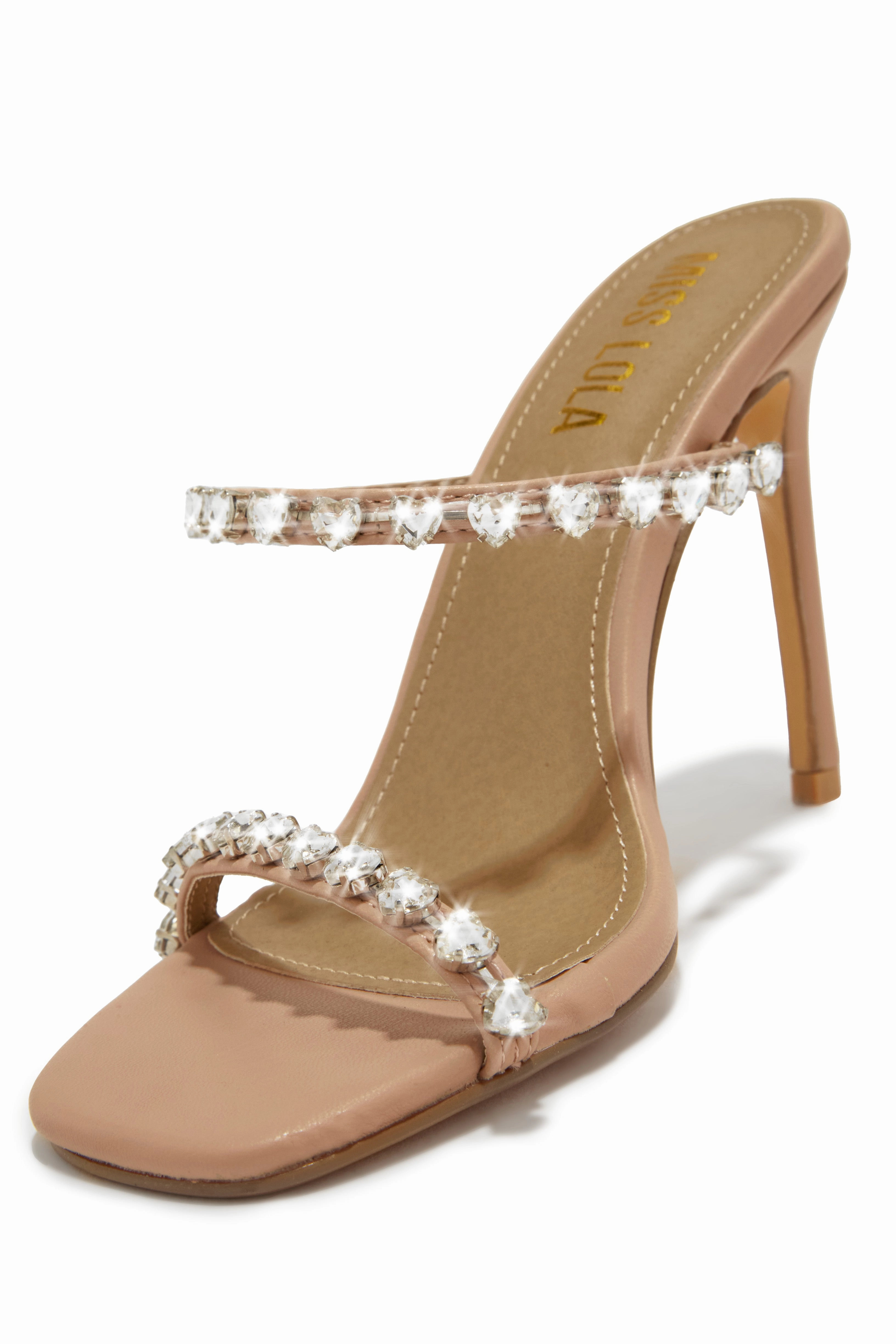 Love Addiction Embellished High Heel Mules - Nude