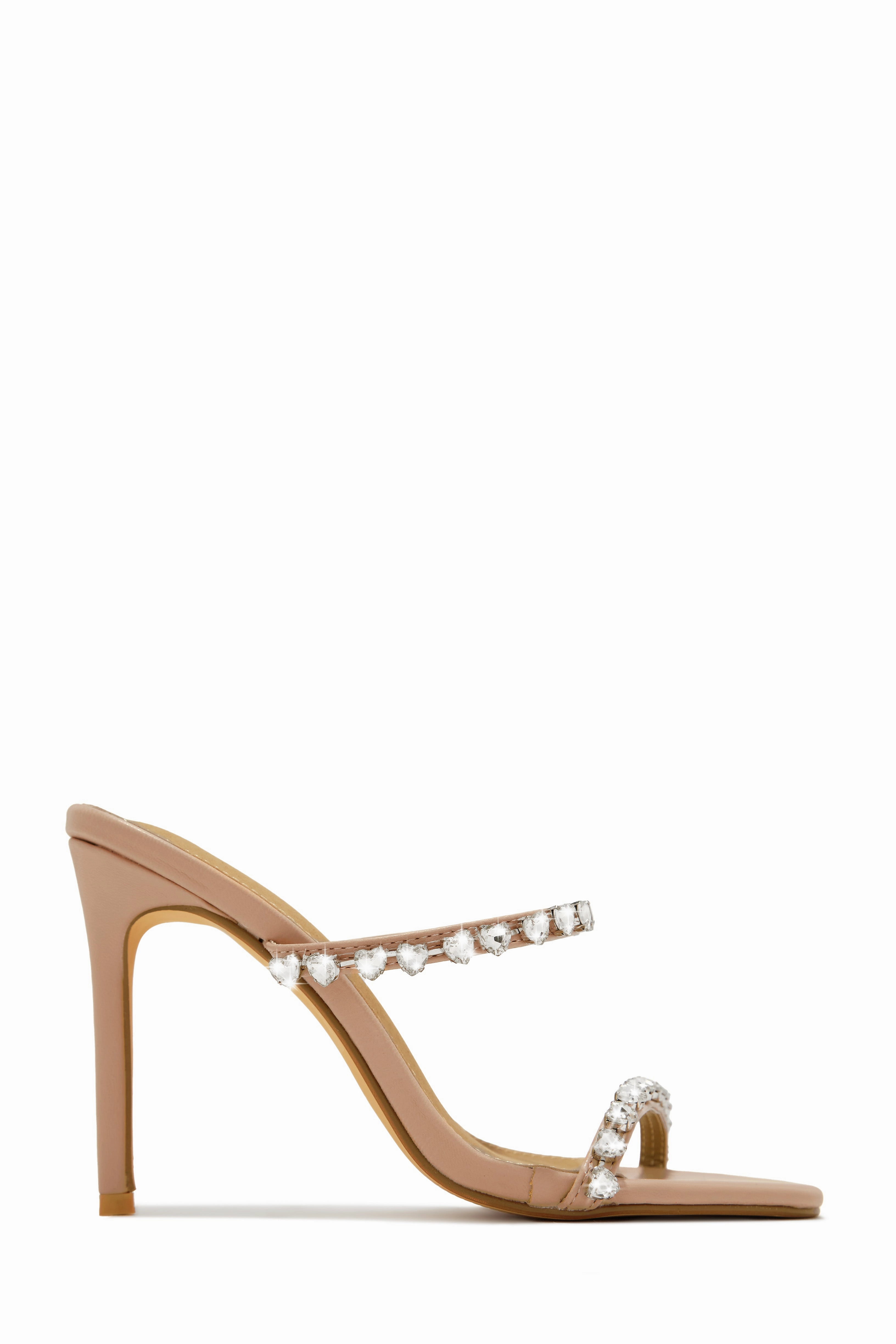 Love Addiction Embellished High Heel Mules - Nude
