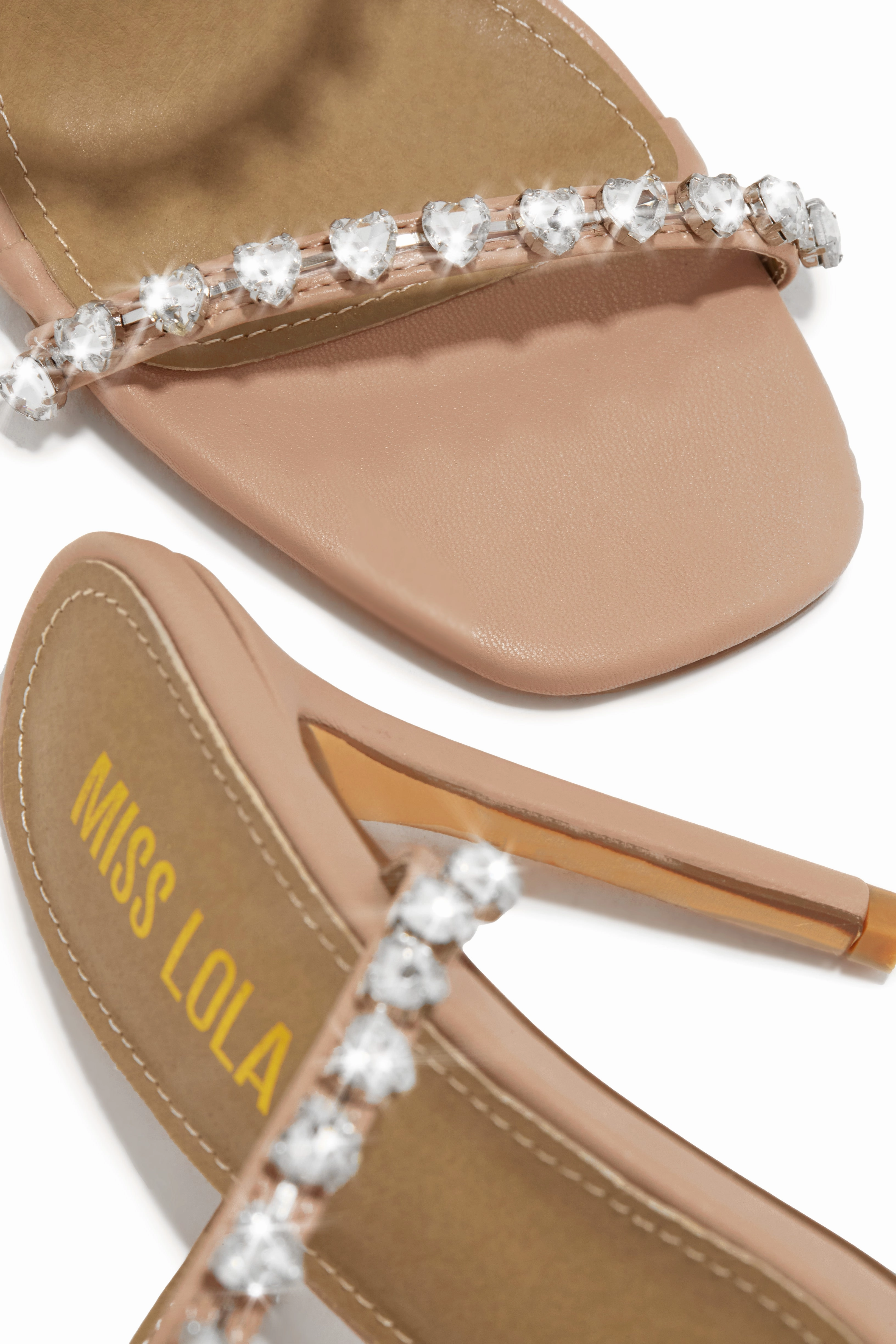 Love Addiction Embellished High Heel Mules - Nude