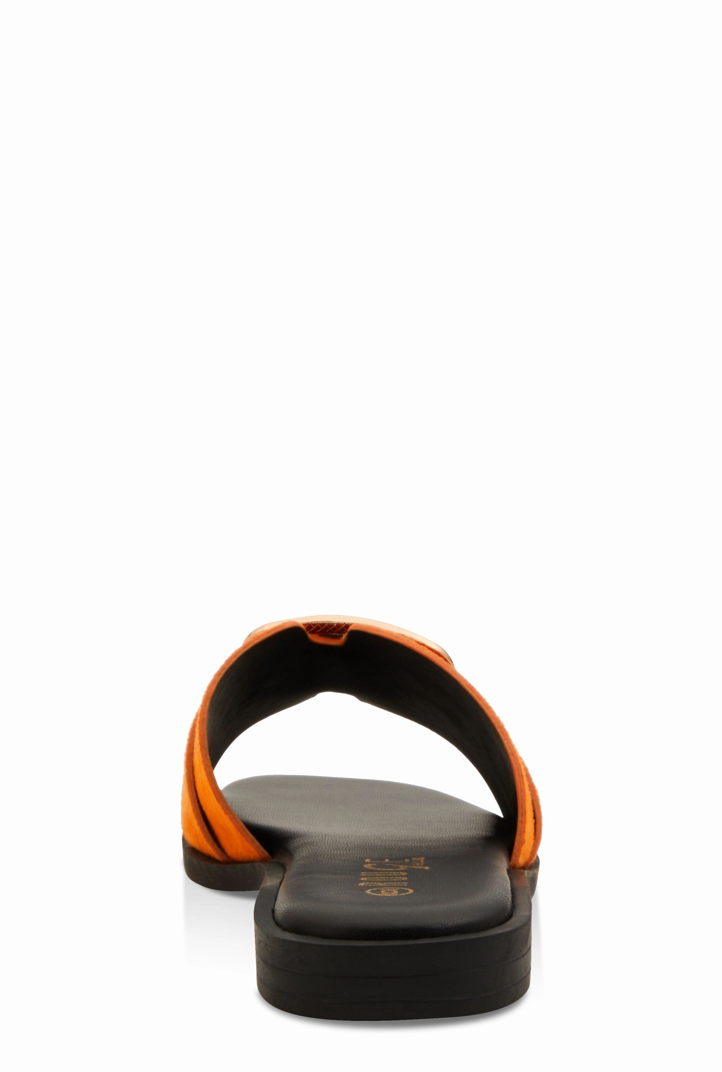 Metallic Pendant Square Toe Slide Sandals