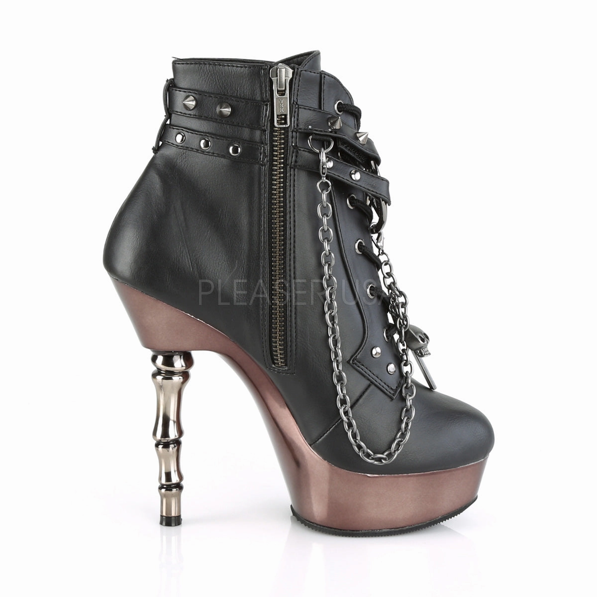 MUERTO-1001  Black Faux Leather/Pewter Chrome