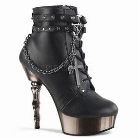MUERTO-1001  Black Faux Leather/Pewter Chrome