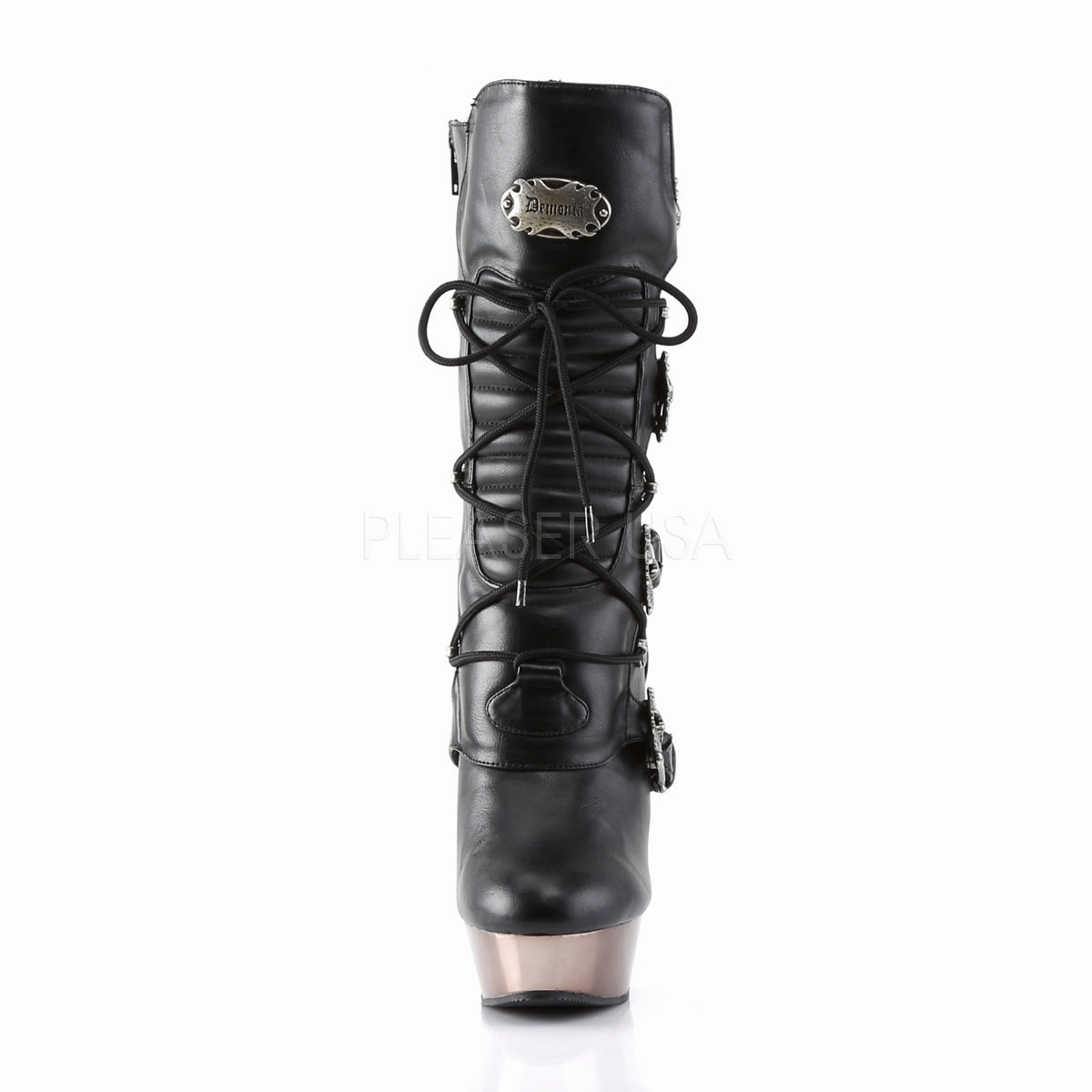 MUERTO-1026  Black Vegan Leather/Pewter Chrome