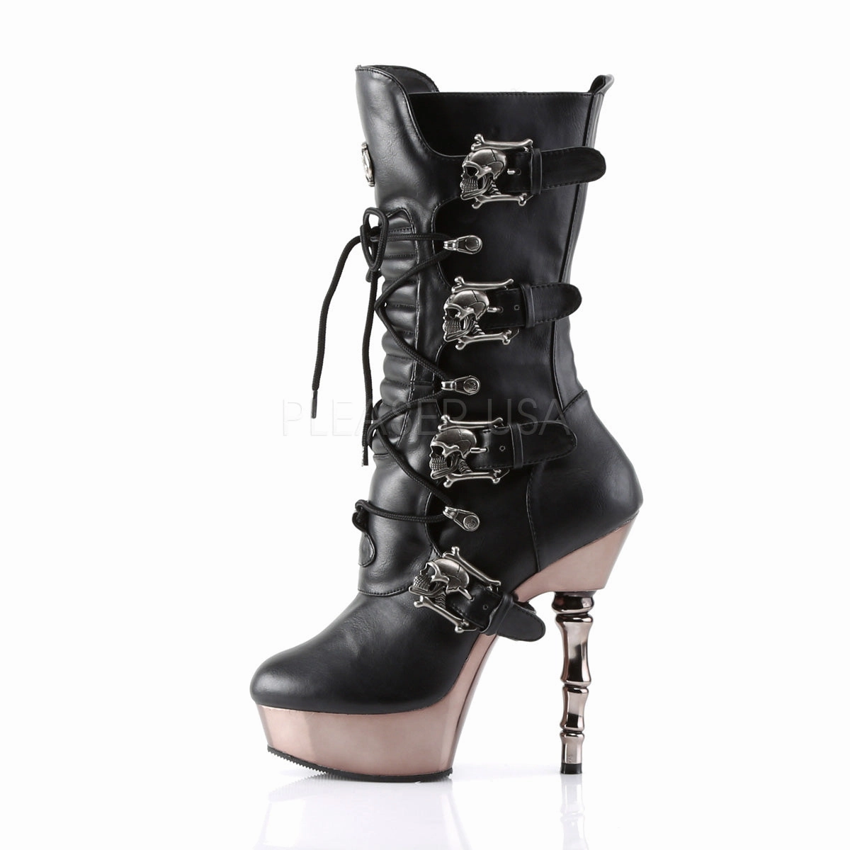 MUERTO-1026  Black Vegan Leather/Pewter Chrome