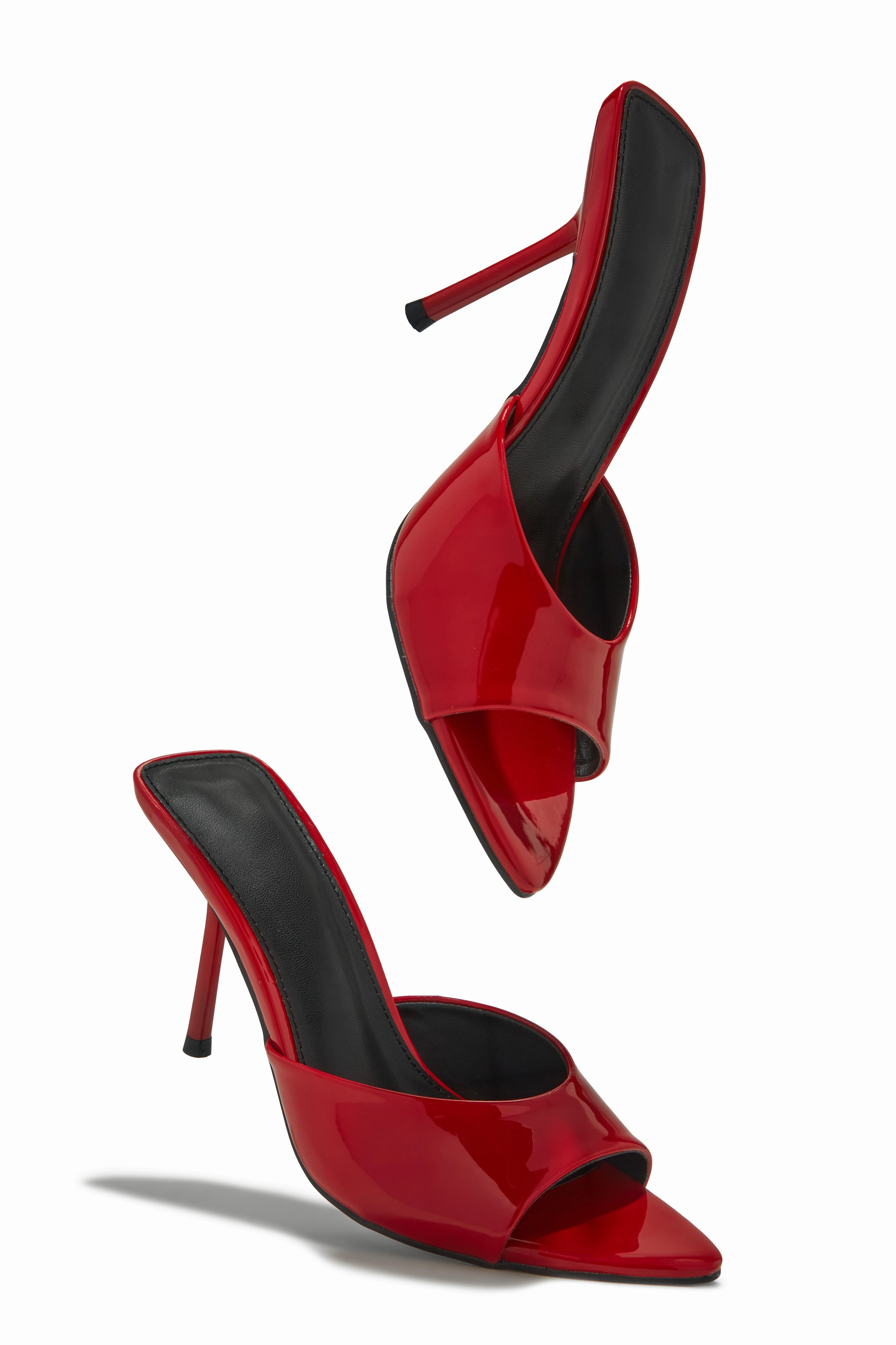 Naiya Open Pointed Toe Mule Heels - Red
