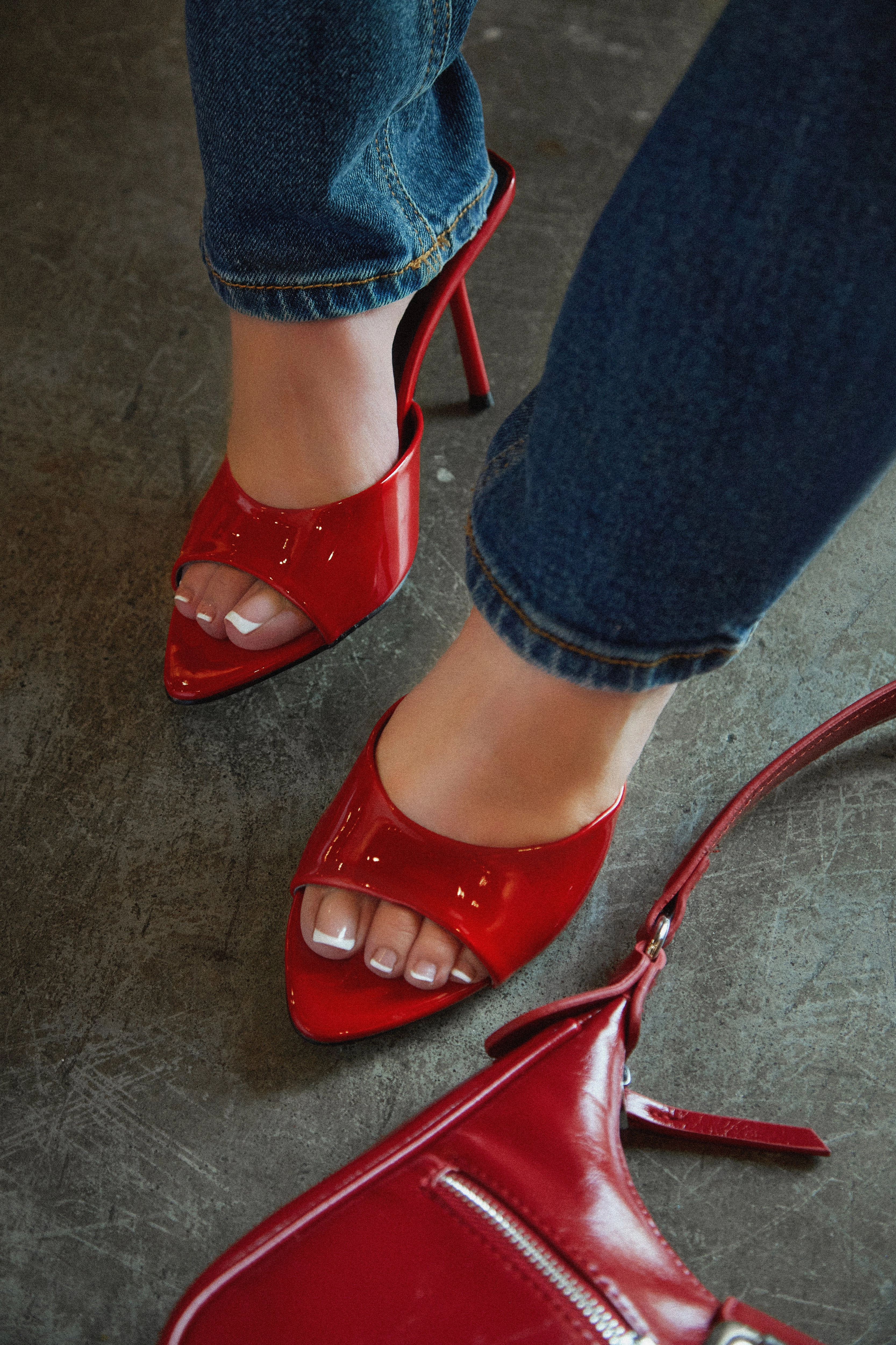 Naiya Open Pointed Toe Mule Heels - Red