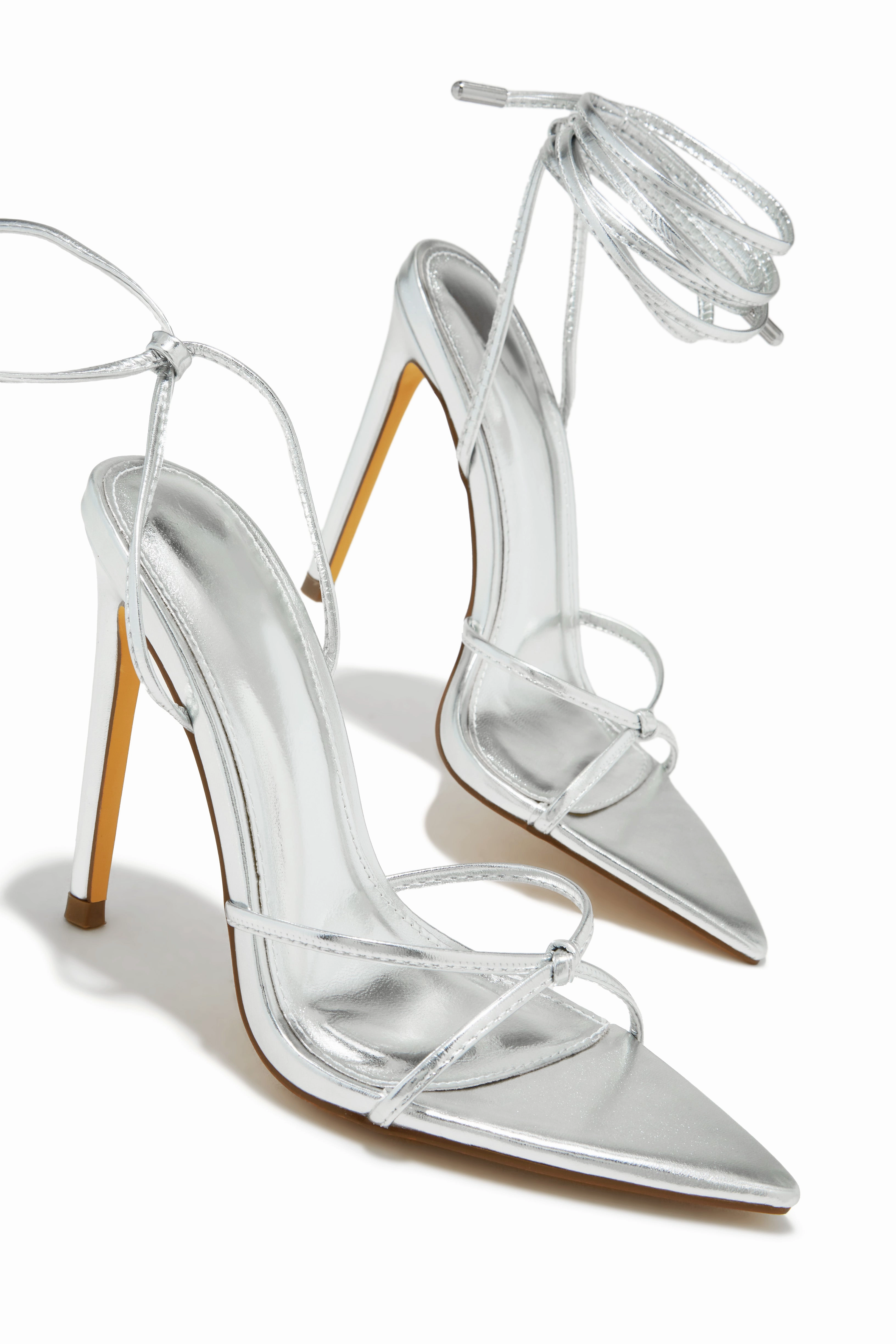 Nayeli Lace Up Single Sole Heels - Silver