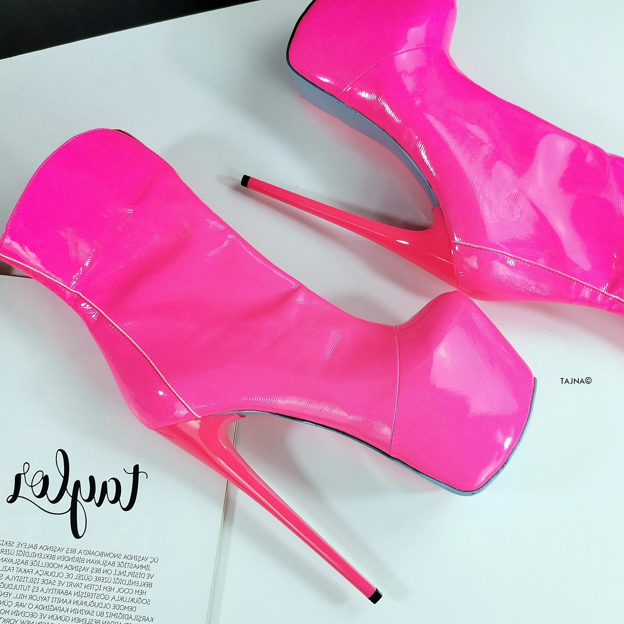Neon Pink Ankle High Heel Boots