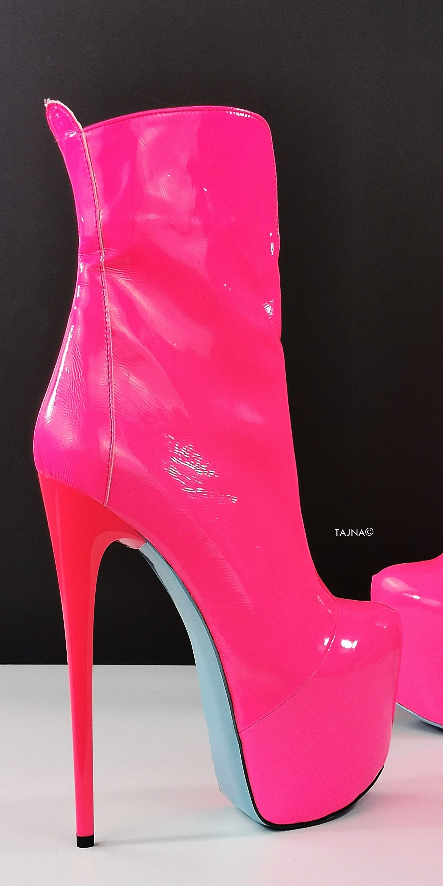 Neon Pink Ankle High Heel Boots