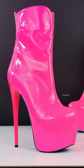 Neon Pink Ankle High Heel Boots