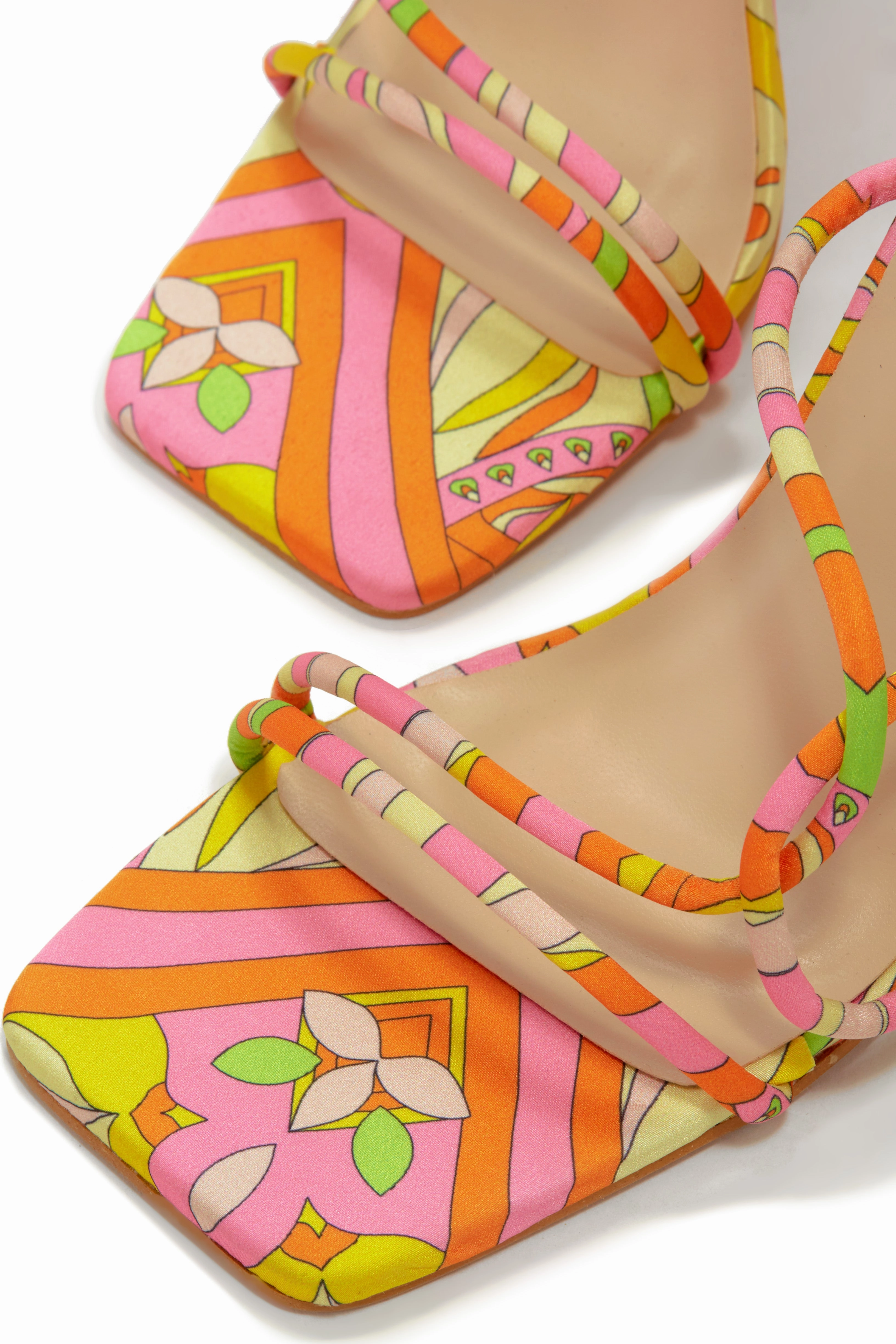 Nyana Ankle Strap Wedge Heels - Pink Print