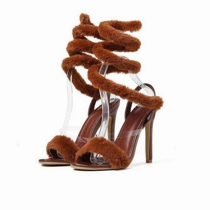 Parker Open Toe Fluffy Fur High Heel Sandal
