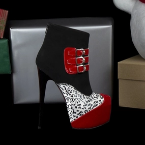 Red Black Booties With Leopard
