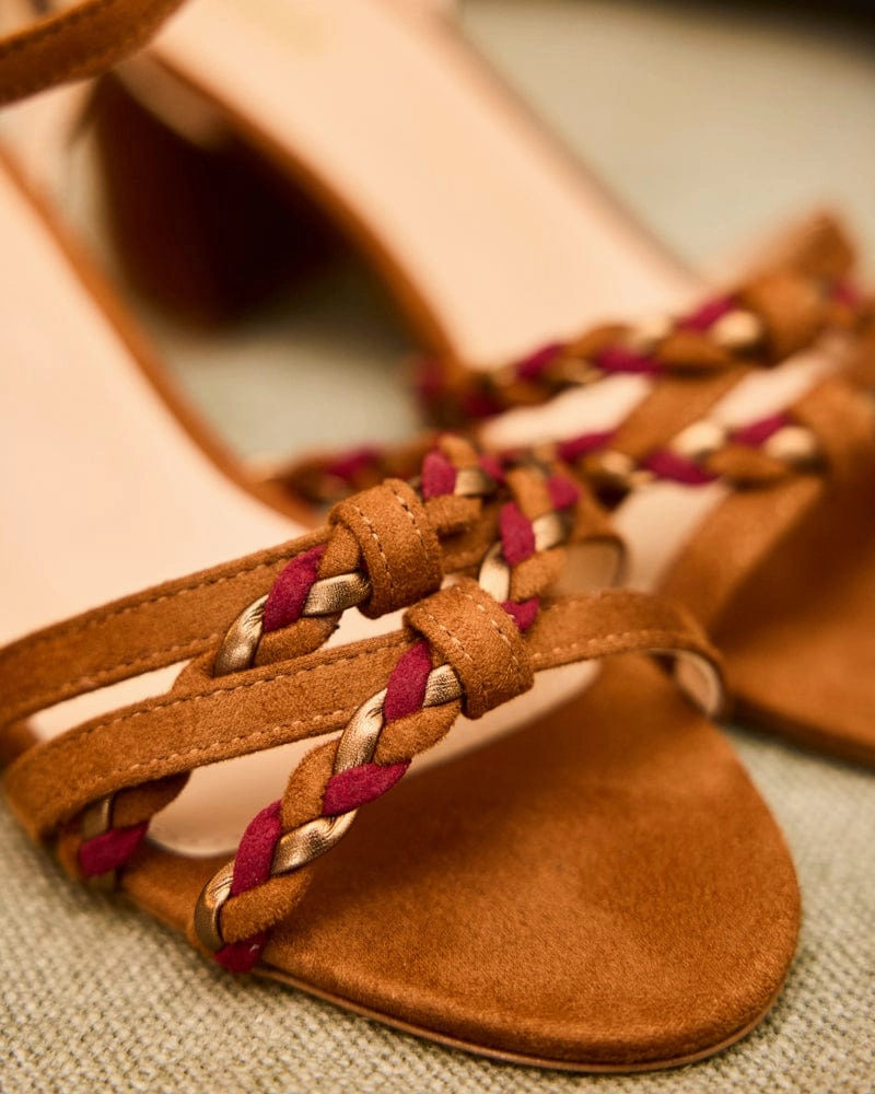 Saleccia Recycled Vegan Suede Heeled Sandals | Camel