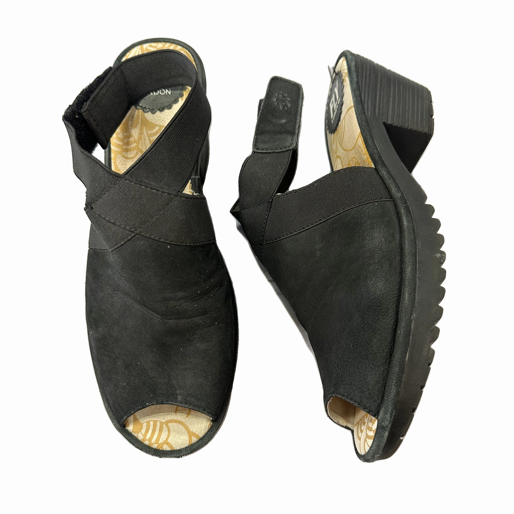 Sandals Heels Block By Fly London In Black, Size: 8.5